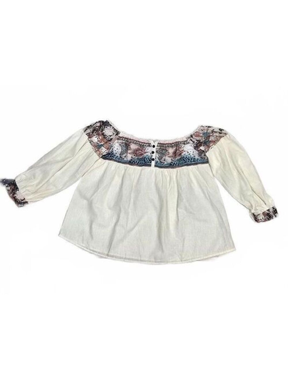 Bohemian Style Off-Shoulder Blouse with Embroidered Yoke